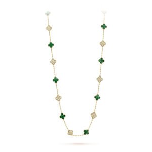 Van Cleef & Arpels vintage Alhambra 20 motifs and malachite long Diamond Necklace - Image 1