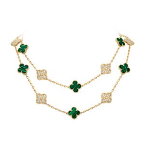 Van Cleef & Arpels vintage Alhambra 20 motifs and malachite long Diamond Necklace - Image 2