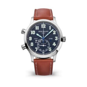 Patek Philippe Complication Calatrava Pilot Travel Time/ White Gold/ Blue Dial/ Brown Leather Strap (Ref# 5524G-001) - Image 1