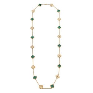 Van Cleef & Arpels vintage Alhambra 20 motifs and malachite long Diamond Necklace - Image 4